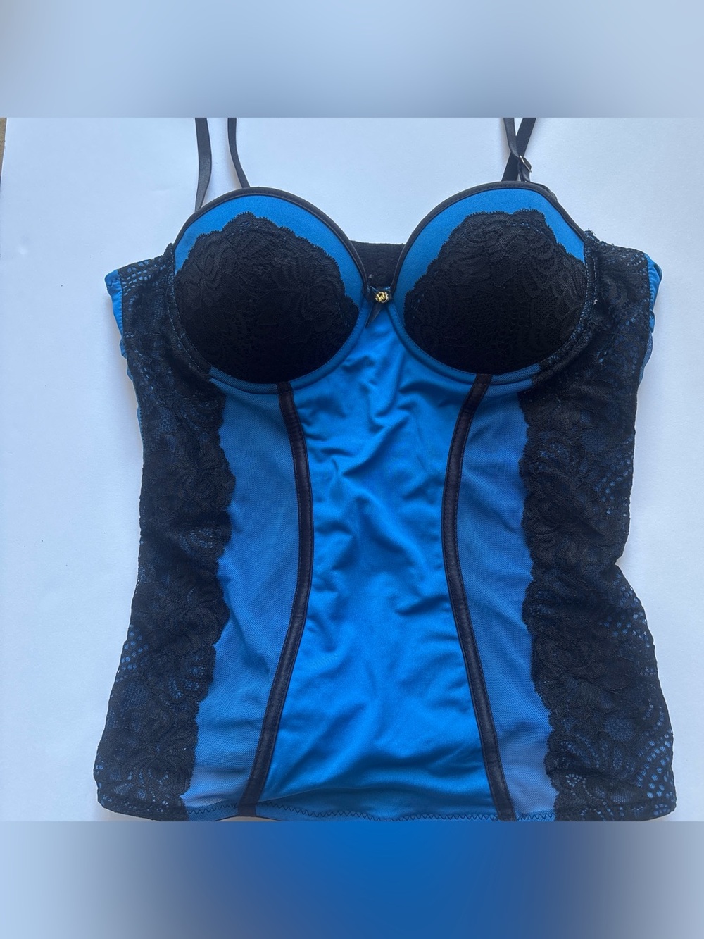 Daisy Fuentes Blue and Black Lace Bustier Corset Top